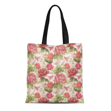 Hand Batik Cotton Shoulder Bag SIDONKU Canvas Tote Bag Pink Batik Delicate Floral Pattern Roses Red Beautiful Blossom Reusable Shoulder Grocery Shopping Bags Handbag ()