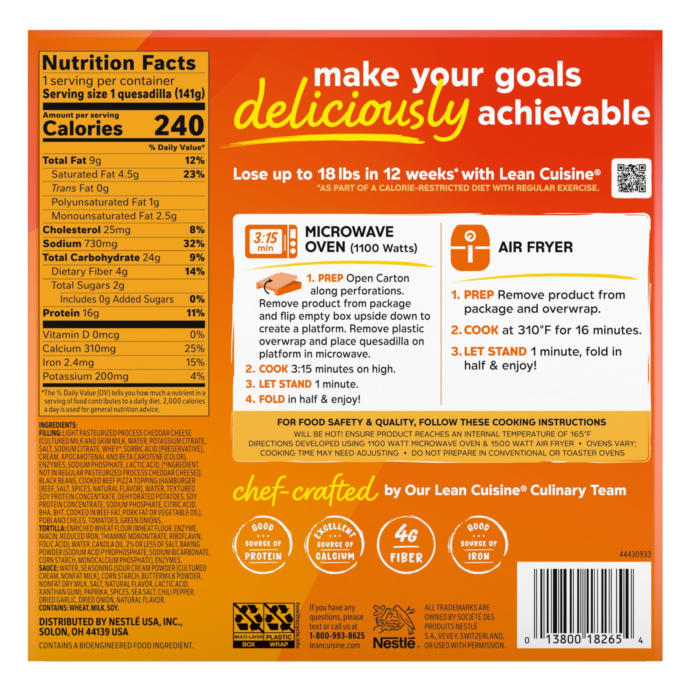 Lean Cuisine Mexican Style Beef & Cheddar Quesadilla, Frozen Lunch, Individual Meals 5 oz