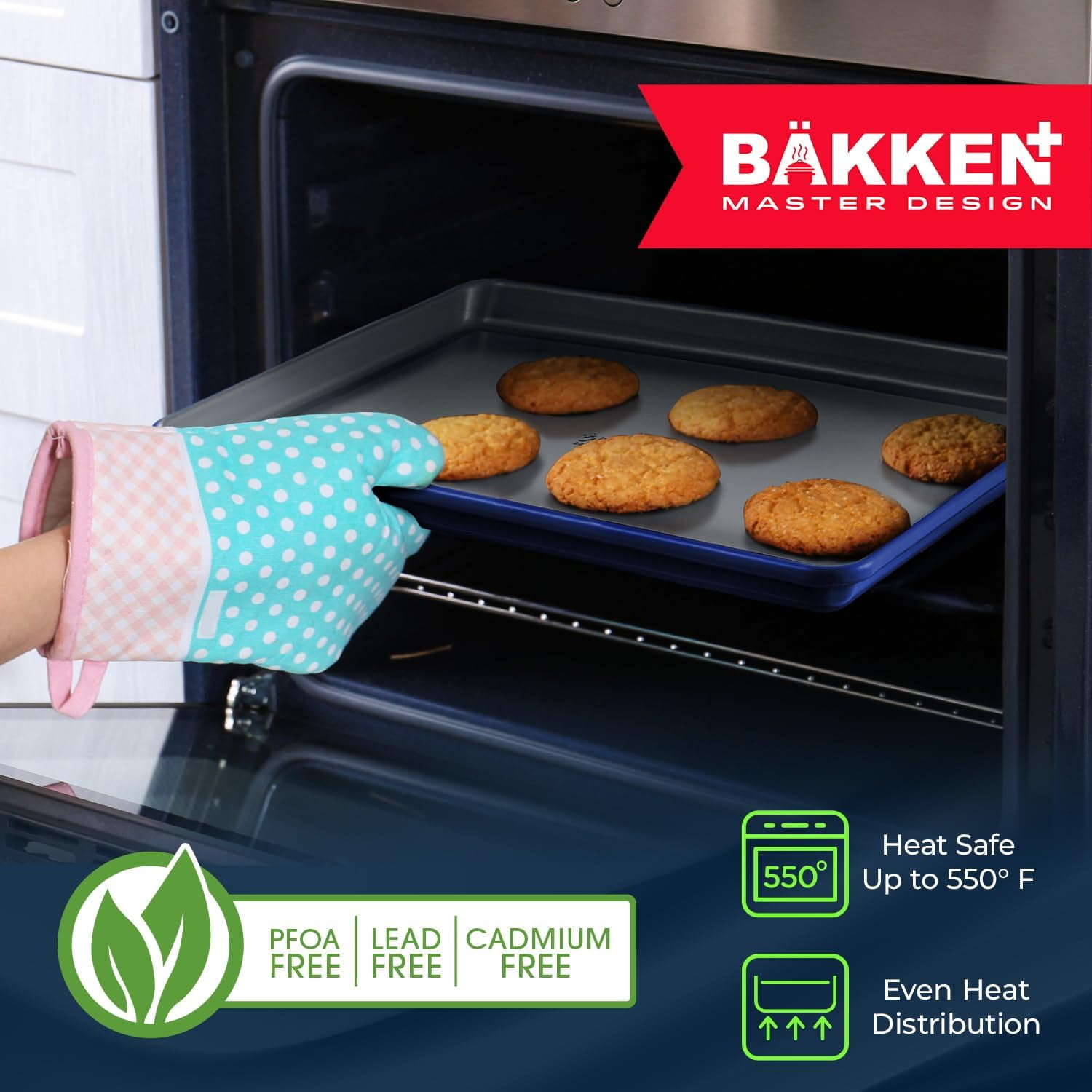 Premium Sheet Pan Set - Aluminized Steel with Ceramic Non-Stick, Heavy-Duty Bakeware for Cake, Bread - Even Heat Distribution - KFCC Premium Ceramic Inside, Colored Outside - Oven-Safe - Teal