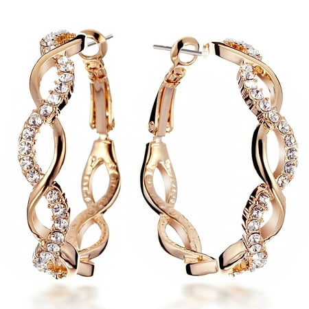 Round Pierced Earrings - Gemini Women's 18K Filled Crystal Round Hoop Pierced Earrings for Women Valentine's Day Gifts Gift Idea Gm045Rg