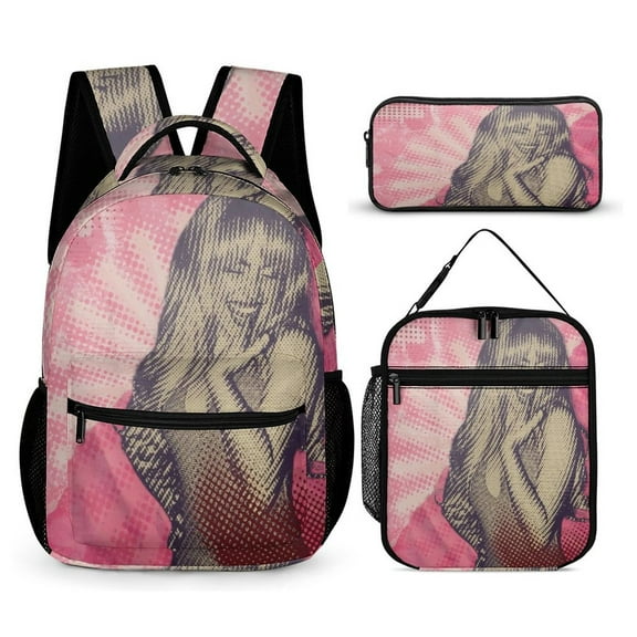 Sabrina Backpack Carpenters 17 Inch 3 Piece Set with Insulated Lunch Bag and Pencil Case, Bookbag Laptop Backpack Cartoon Durable Lightweight Casual Backpack