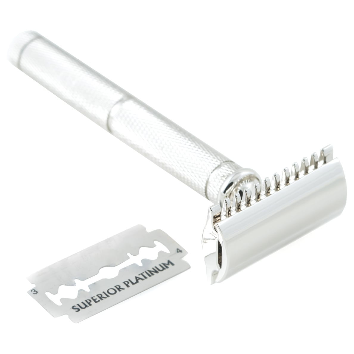 Bey-Berk International BB01 Chrome Plated Safety Razor with Diamond Cut Design Handle, Silver