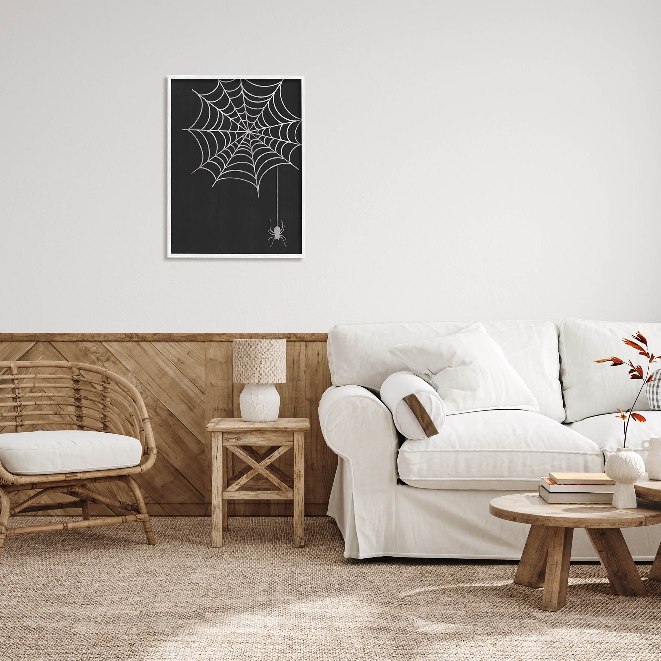 Stupell Industries Dangling Spider Web Insect Graphic Art White Framed Art Print Wall Art, Design by Taylor Shannon Designs