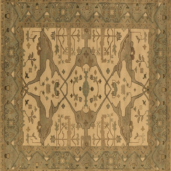 Ahgly Company Indoor Square Oriental Brown Industrial Area Rugs, 7' Square