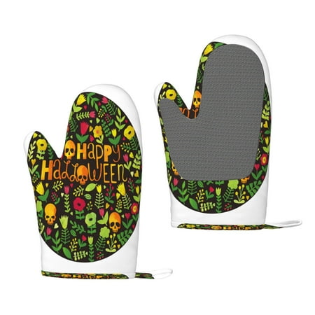 

Junzan Happy Halloween Floral for Oven Mitts 2 Piece Set BBQ Gloves Grilling Gloves Heat Resistant Oven Gloves Kitchen Silicone Oven Mitts for Barbecue/Cooking/Baking
