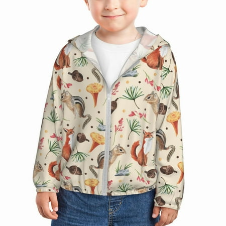 

Gaeub Autumn Forest Animals Print Athletic Sun Protection Hoodie for Kids Long Sleeve Outdoor UV Shirt Running Fishing Top for Boys Girls-2 Years
