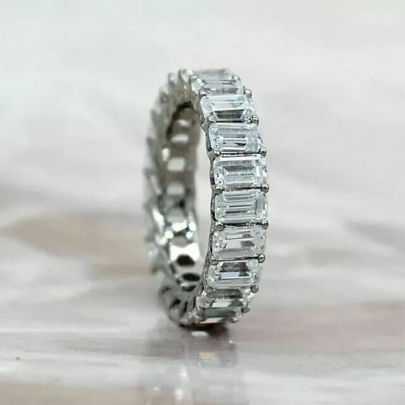 3.00Ct Emerald Cut Lab-Created Diamond Full Eternity Women's Wedding Band Ring 14K White Gold Plated