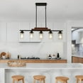 thumbnail image 2 of ACE-LIGHTS,Modern Industrial 5-Light Chandelier with Clear Glass Shades(Bulbs Not Included),Hanging Ceiling Light Fixture for Living Room,Dining Room,Kitchen Island(Walnut+black), 2 of 9