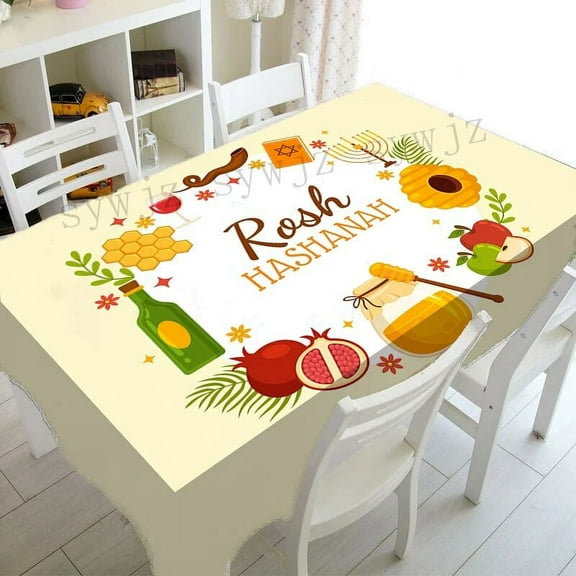 Rosh Hashana Decor Tablecloth Stain Resistant Tablecloth Holiday Party Rectangle Coffee Table Tablecloth Kitchen Accessories