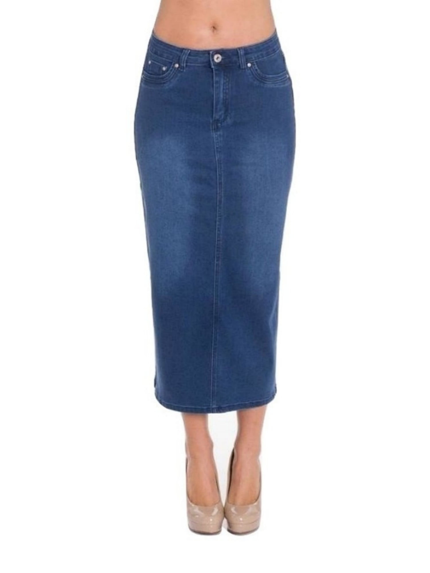 maxi denim pencil skirt