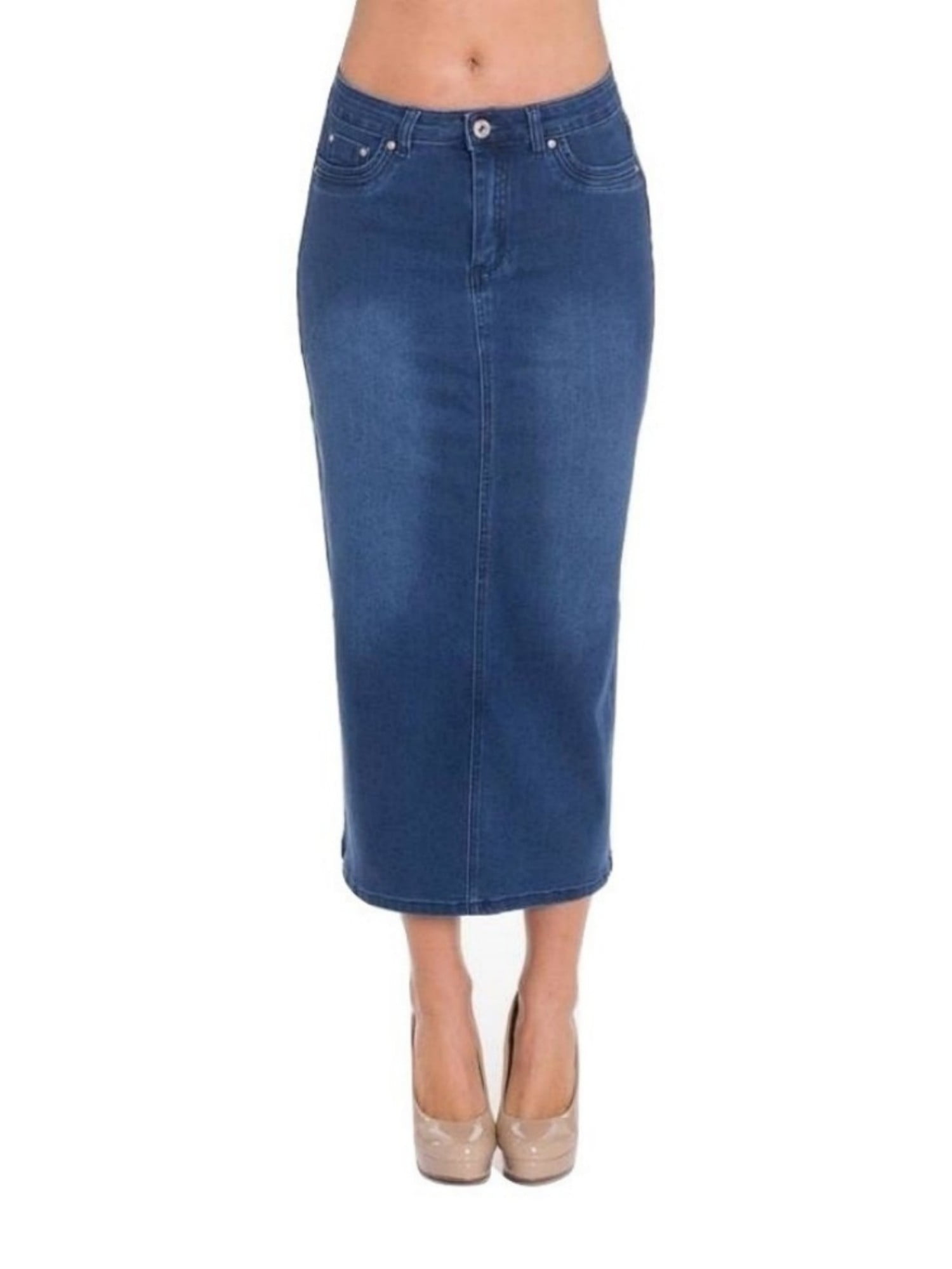 stretch denim maxi skirt