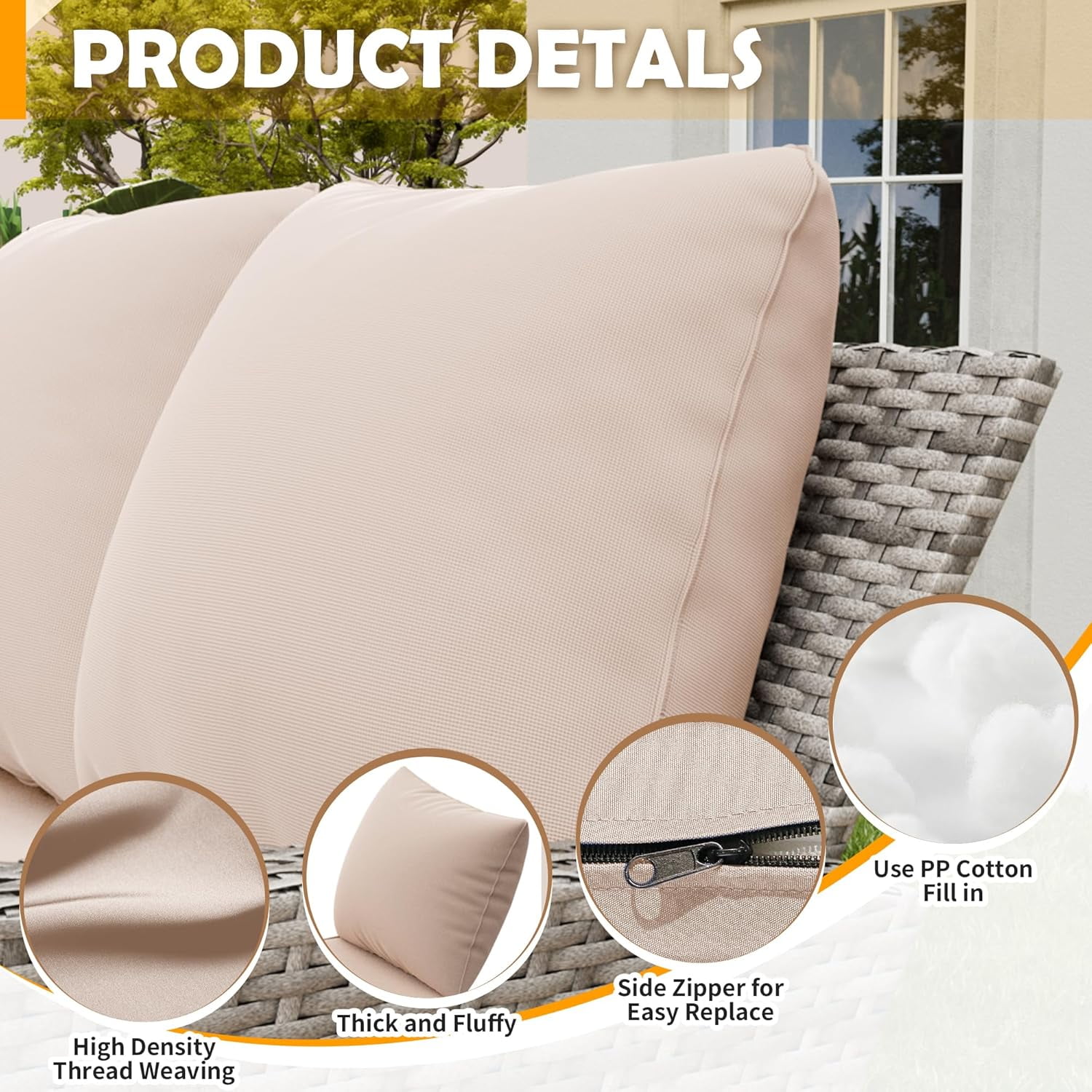 MRUAKA Outdoor Cushions for Patio Furniture, 4'' Replacement Cushions for Outdoor Furniture, Set of 4 Water-Resistant Outdoor Sectional Cushions for Sofa Couch Chair (Beige)