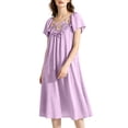 thumbnail image 3 of Bovxnpu Womens Nightgown Sleepshirt Pajama Dress Squared Neck Short Sleeve Striped Ice Silk Midi Length Sleepwear, 3 of 9