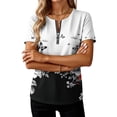 thumbnail image 6 of Xdegoge Elegant Blouses for Women Floral Print Zipper V Neck Short Sleeve Flowy Loose Fit Wisteria Soft Breathable Everyday Wear Summer Tunics Lightweight Pullover Going Out Tops, 6 of 6