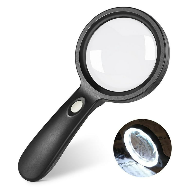Magnifying Glass with Light | Large 5.5 Inch Handheld LED Glass Illuminated  Lighted Magnifier | 2X 5X 20x Magnifying Glass for Seniors, Jewelers