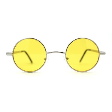 Retro Snug Small Round Circle Lens Hippie Sunglasses Silver Yellow