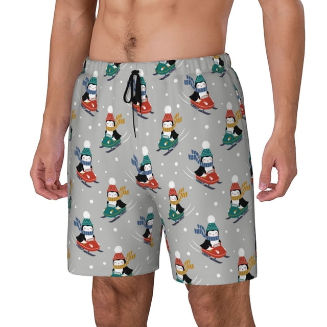 Balery Skiing penguin Bañador para hombre, shorts de playa de secado rápido con entrepierna y forro de compresión-3X-Large