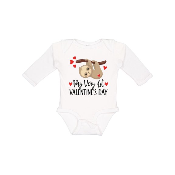 Inktastic My First Valentines Day Baby Sloth Boys or Girls Long Sleeve Baby Bodysuit