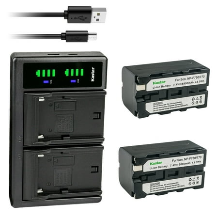 Image of Kastar NP-F770 Battery 2-Pack and LTD2 USB Charger Compatible with Sony HVL-20DW HVL-20DW2 HVL-LBPA HVL-ML20 HVR-DR60 HVR-HD1000 HVR-M10 Camera Sony NP-F550 NP-F570 NP-F770 NP-F960 NP-F970 Battery