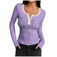 thumbnail image 1 of HongQid Women's Long Sleeve Shirts Casual Fall Henley Top Button Down Blouses Basic Ribbed Knit T Shirts, 1 of 6