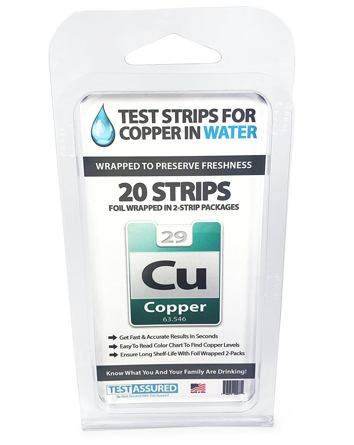 Copper Testing Strips Instant Test Results 20 Pack Foil Wrapped In