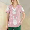 thumbnail image 5 of Scrubs Plus Size Women，Womens Scrub Tops Cute Easter Print V Neck Short Sleeve Shirts Stretch Nurse Uniform Medical Scrubs with Pockets，Light pink，XXXL, 5 of 5