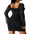 thumbnail image 3 of Femmes Bodycon Mini Robe Licol Cou Découpe Ruché Robe Courte Manches Longues Nuit Robe Clubwear Blanc S, 3 of 8