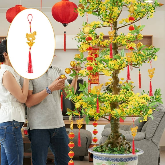 ELAYARD Lunar New Year Bonsai Hanging Ornaments Set, 6 Lightweight Traditional Chinese Style Pendants for Festive Decoration