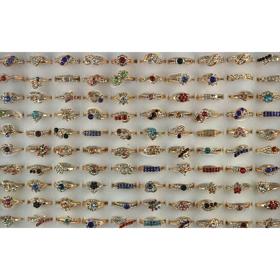 EOEMY Women'S Jewelry Wholesale Lots 30Pcs Cute Filled Round Rhinestone Charm Rings