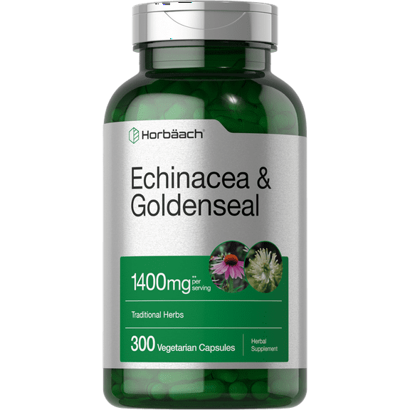 Echinacea Goldenseal Extract | 1400mg | 300 Vegetarian Capsules | by Horbaach