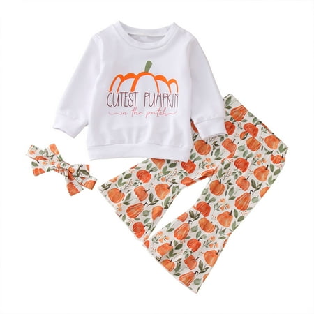 

Ydojg Fall Winter Outfits Set For Toddler Boys Girls Kids Outfit Letters Prints Long Sleeves Tops Hoodies Pumpkin Prints Bell Bottom Pants Hairband 3Pcs Set Outfits For 18-24 Months