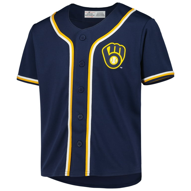 Youth Navy Milwaukee Brewers Full Button Replica Jersey Walmart
