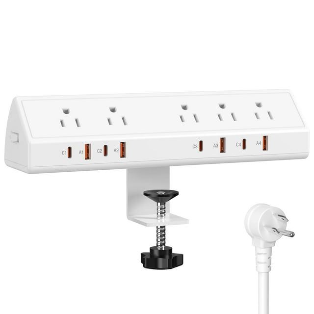 Soporte de pinza Power Strip Jgstkcity, 65 W, 4 USB-C y 5 salidas