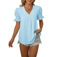 thumbnail image 2 of Sunloudy, camisas de gasa salvaje a la moda para mujer, blusas sueltas informales de verano de manga corta con lunares suizos de Color sólido Sunloudy  S M L XL XXL, 2 of 9