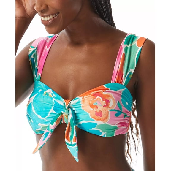Carmen Marc Valvo MULTI Scarf Tie Front Bikini Swim Top, US Medium