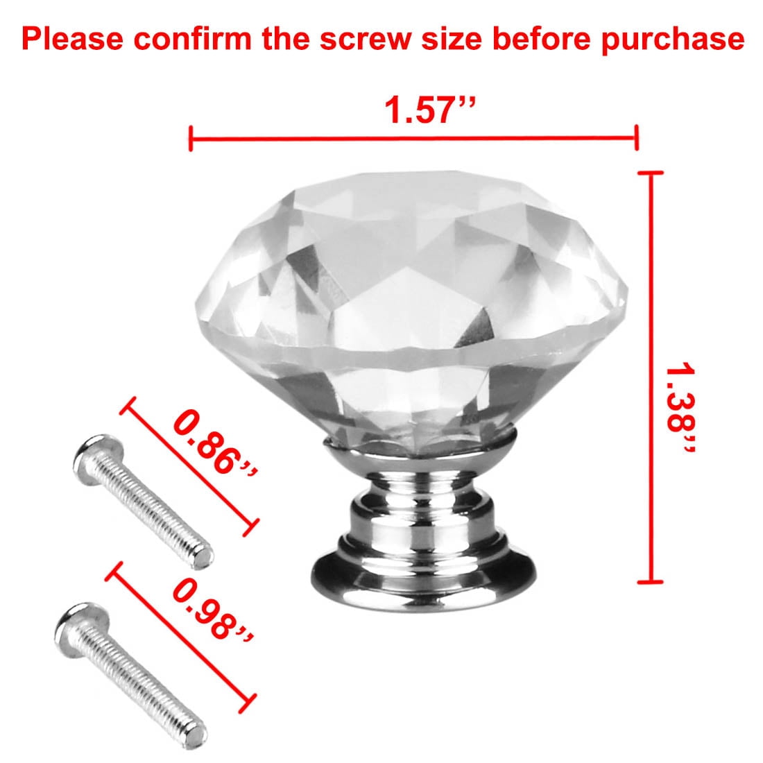 Unique Bargains 1.57" Polished Chrome Crystal Glass Cabinet Knob
