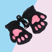 Cute Cat Paw Shaped Fuzzy Plush Gloves, Creative Valentine's Day Gift, 1 Pair, Black
