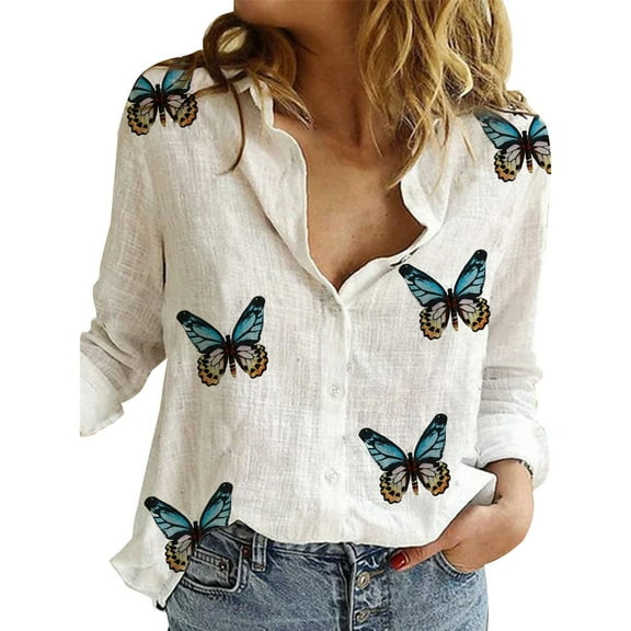 Jxximdong Button-up Shirts for Women Womens Loose Printing Long Shirt Cotton Ladies Casual Tops T Shirt Blouse Spring Tops