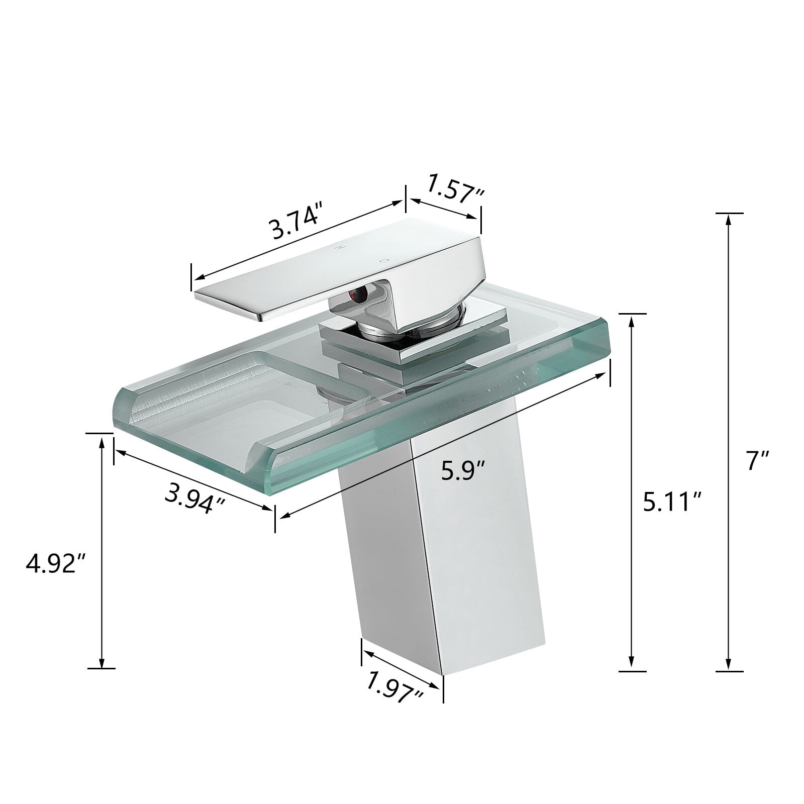 Bathroom Sink Faucet Led Light 3 Colors Changing Waterfall Glass Spout Hot Cold Water Mixer Single Handle One Hole Deck Mounted Bathroom Faucet Black Lavatory Vanity Basin Bath Plumbing
