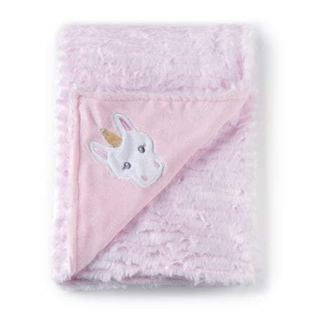 Tadpoles Unicorn Embroidered Ruffle Faux Fur Baby Blanket