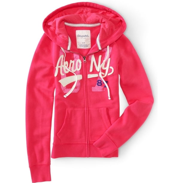Aeropostale - Sudadera con capucha y cremallera para mujer Aero Ny 87, rosa, mediana