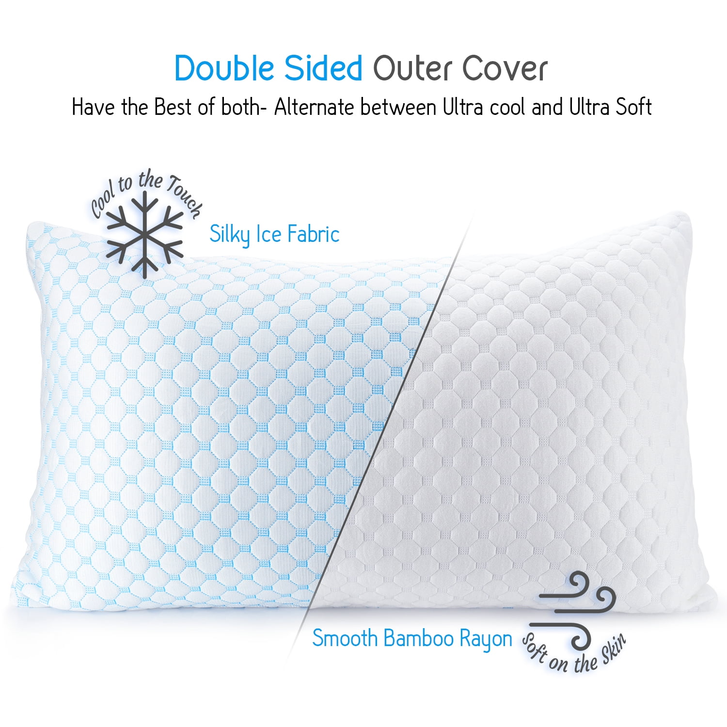 Nestl Temperature Regulating Reversible Cooling Pillow, Memory Foam Pillow, Standard/Queen Pillows 20” X 28”, 2 Pack