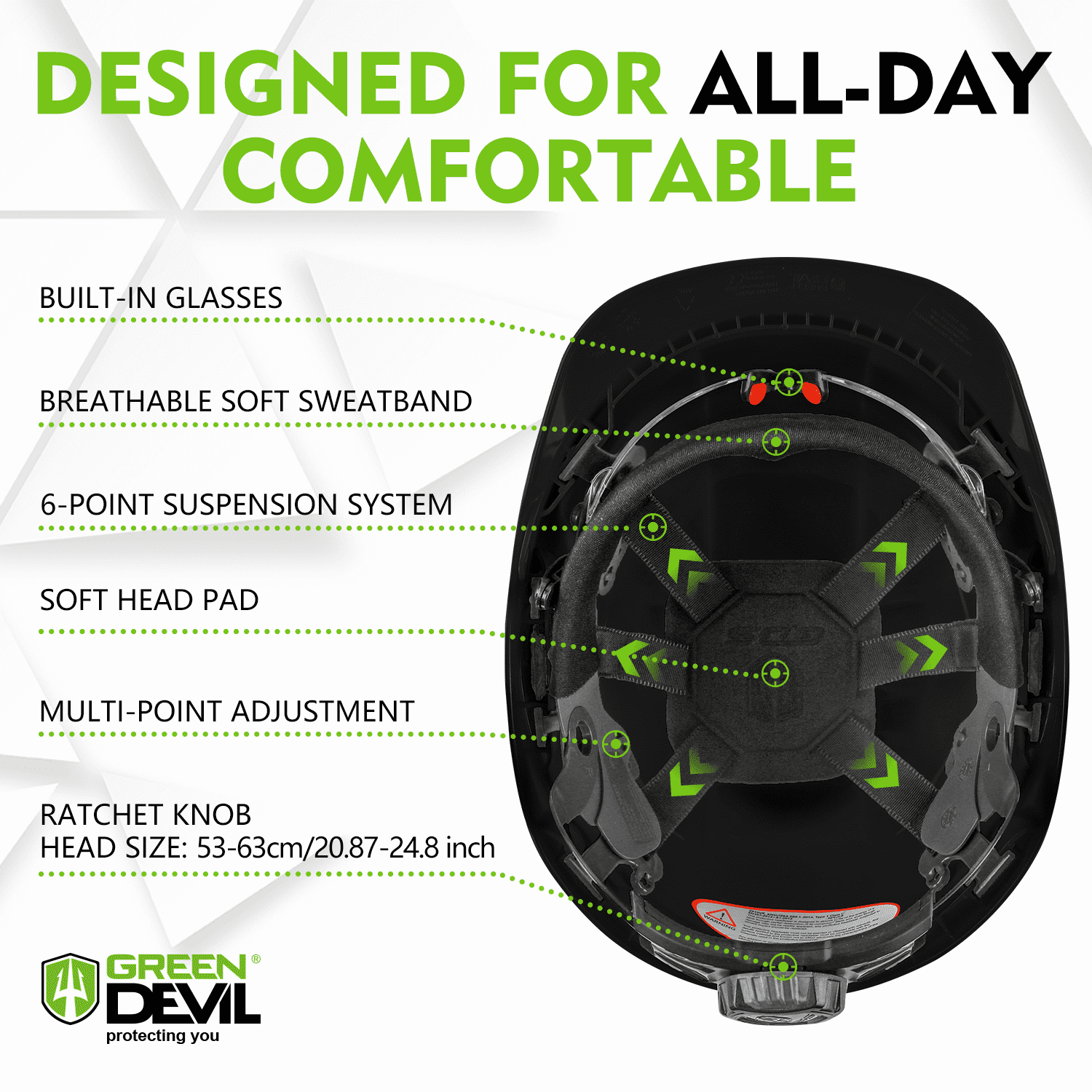 GREEN DEVIL Chainsaw Safety Protective Helmet Forestry Helmet with Build-in Visor Mesh Face Shield Ear Muffs 4 in 1 Ideal for Arborist Tree Work DIY Outdoor Logging Hard hat