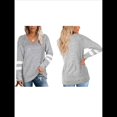 thumbnail image 1 of Tops para Mujer, Camiseta con Cuello en V, Bloque de Color, Larga, Túnica Informal Gris L, 1 of 7
