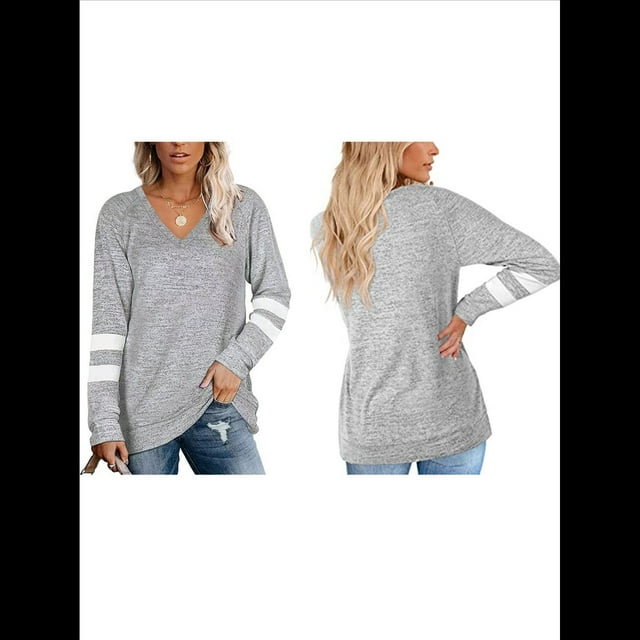 Tops para Mujer, Camiseta con Cuello en V, Bloque de Color, Larga, Túnica Informal Gris L