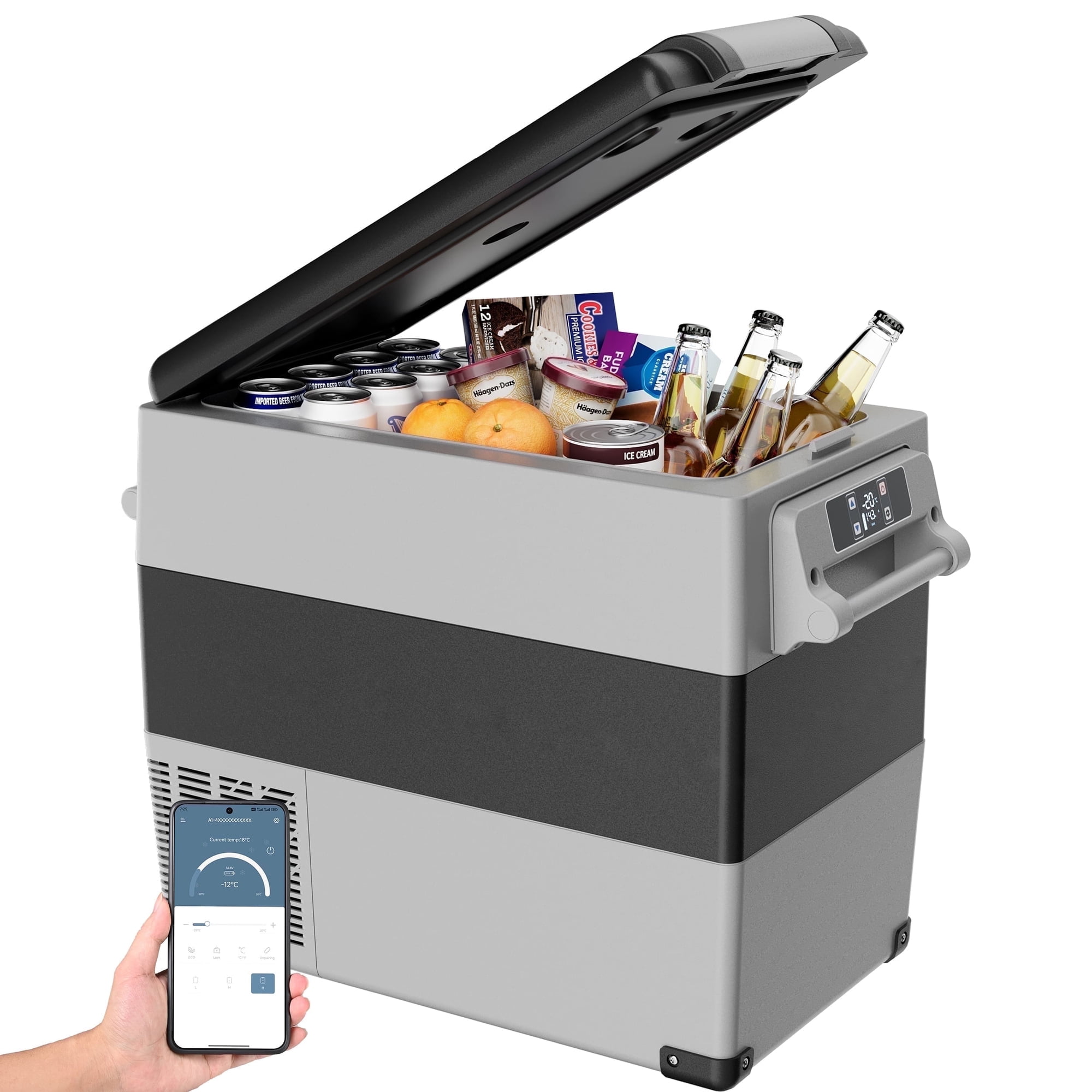 SIMZLIFE 12V Electric Car Refrigerator, 59QT RV Freezer Fridge, DC & AC - Home, Travel, Camping, Outdoor - Gray, 36.8 lb