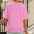 thumbnail image 3 of Seductiva Women's T-Shirts Short Sleeve Summer Tops Casual Cotton Linen Tshirts Shirts for Women Hollowomen Out Crochet Lace Trim 3/4 Sleeve Tops Spring Summer Loose T Shirts Loose Fit Tshirt, 3 of 8