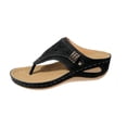 thumbnail image 2 of Thong Wedge Sandals, Thong Sandals for Women Casual Arch Support Slip On Buckle Strap Slippers Womens Flip Flops for Summer Beach Sandals Bathroom Waterproof Leather Shoe, Black 6, 2 of 4