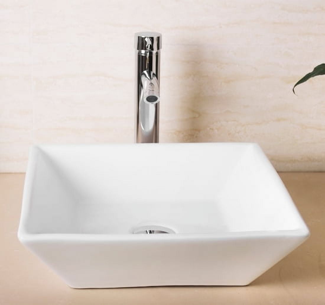 Walcut Modern Bathroom White Square Porcelain Ceramic Vessel Sink Bowl & Faucet Combo