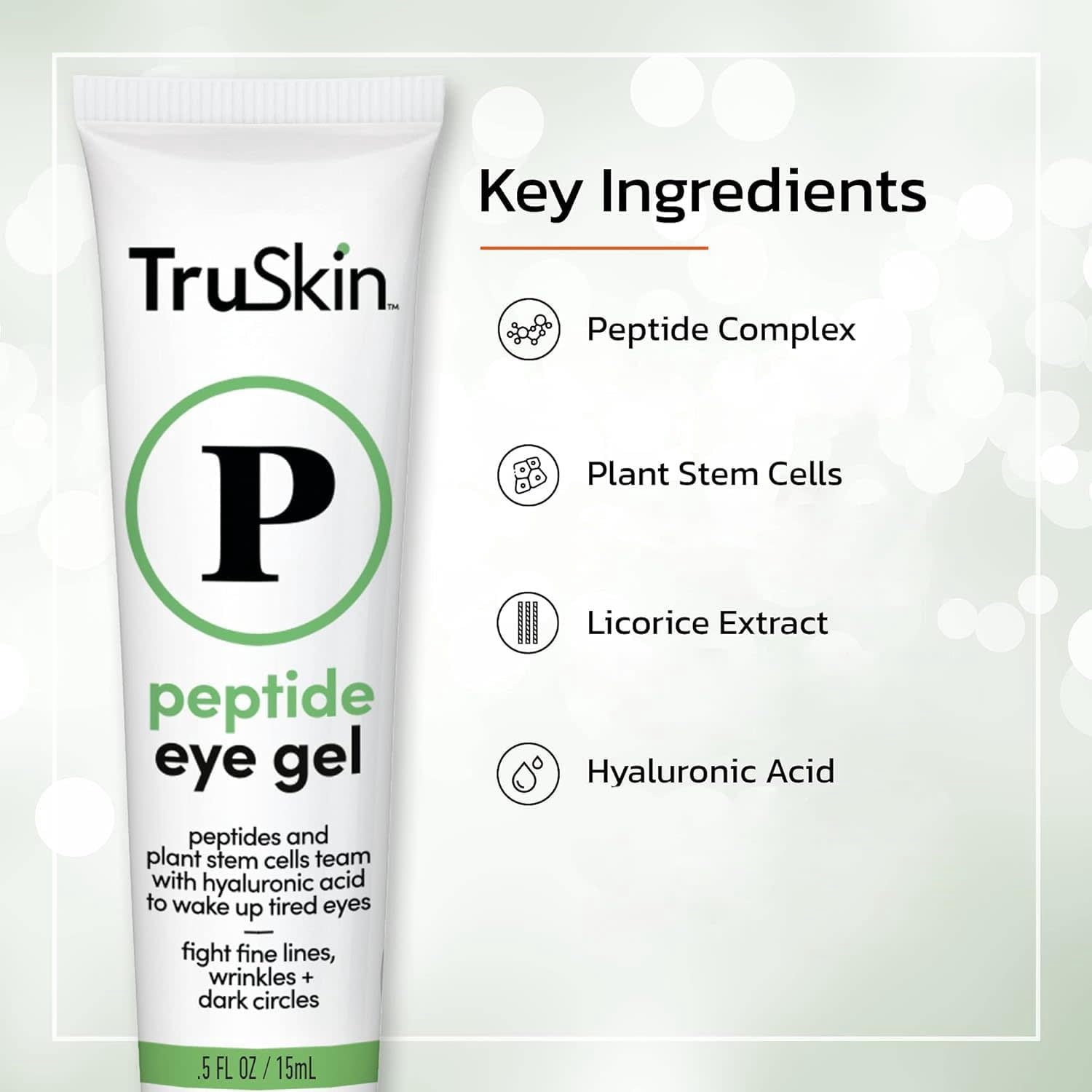 TruSkin Peptide Eye Gel – Under Eye Care with Peptides, Plant Stem Cells, Hyaluronic Acid – Improve Look of Dark Circles & Lines, 0.5 fl oz